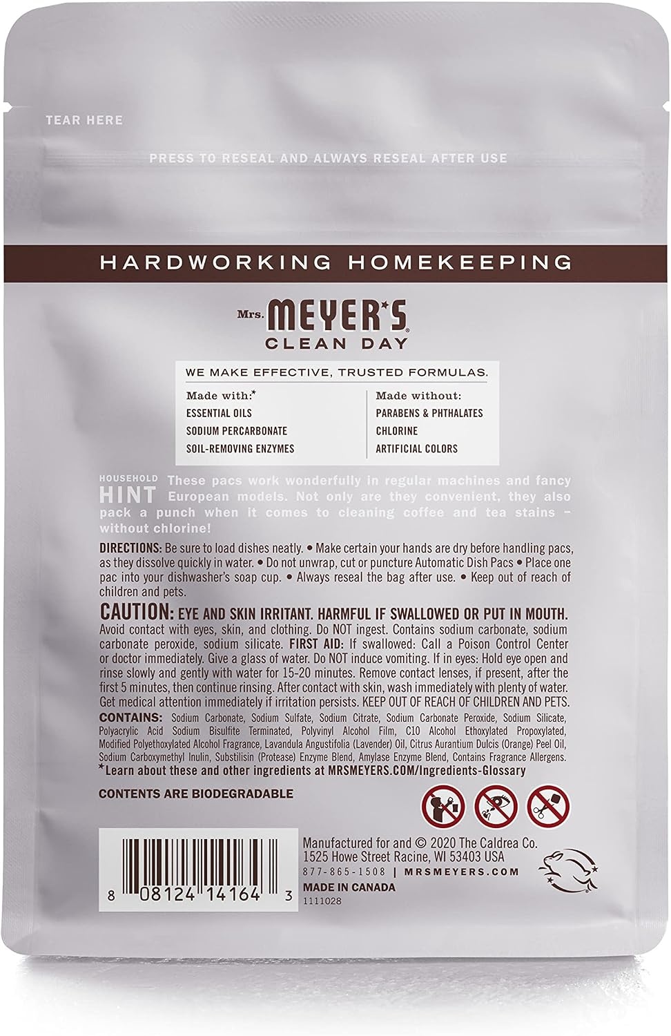 image:imageMRS MEYERS CLEAN DAY Dishwasher Pods Lemon Verbena 20 Count 3 PackLavender