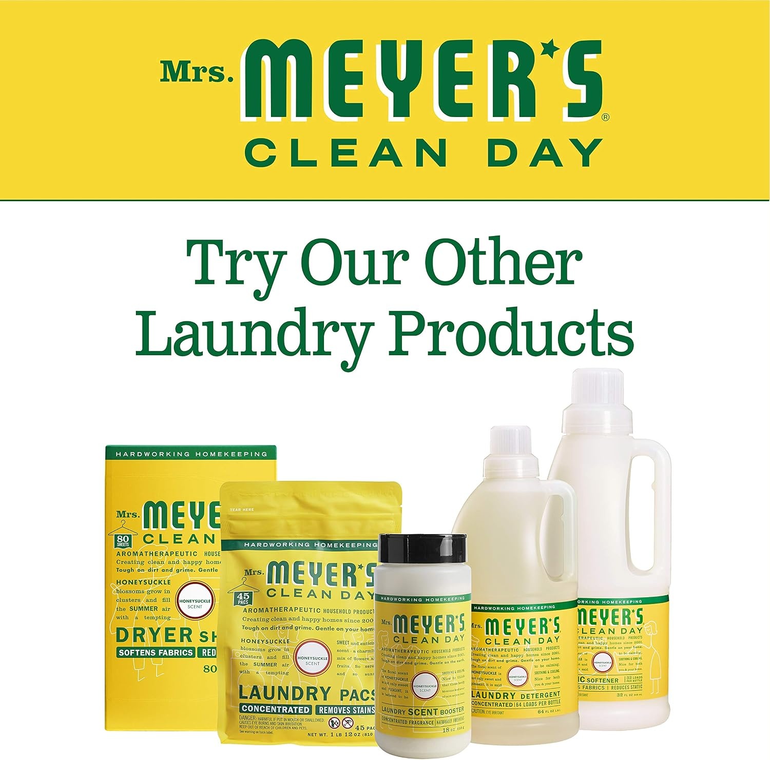 image:imageMRS MEYERS CLEAN DAY Dryer Sheets Fabric Softener Honeysuckle 80 CountHoneysuckle