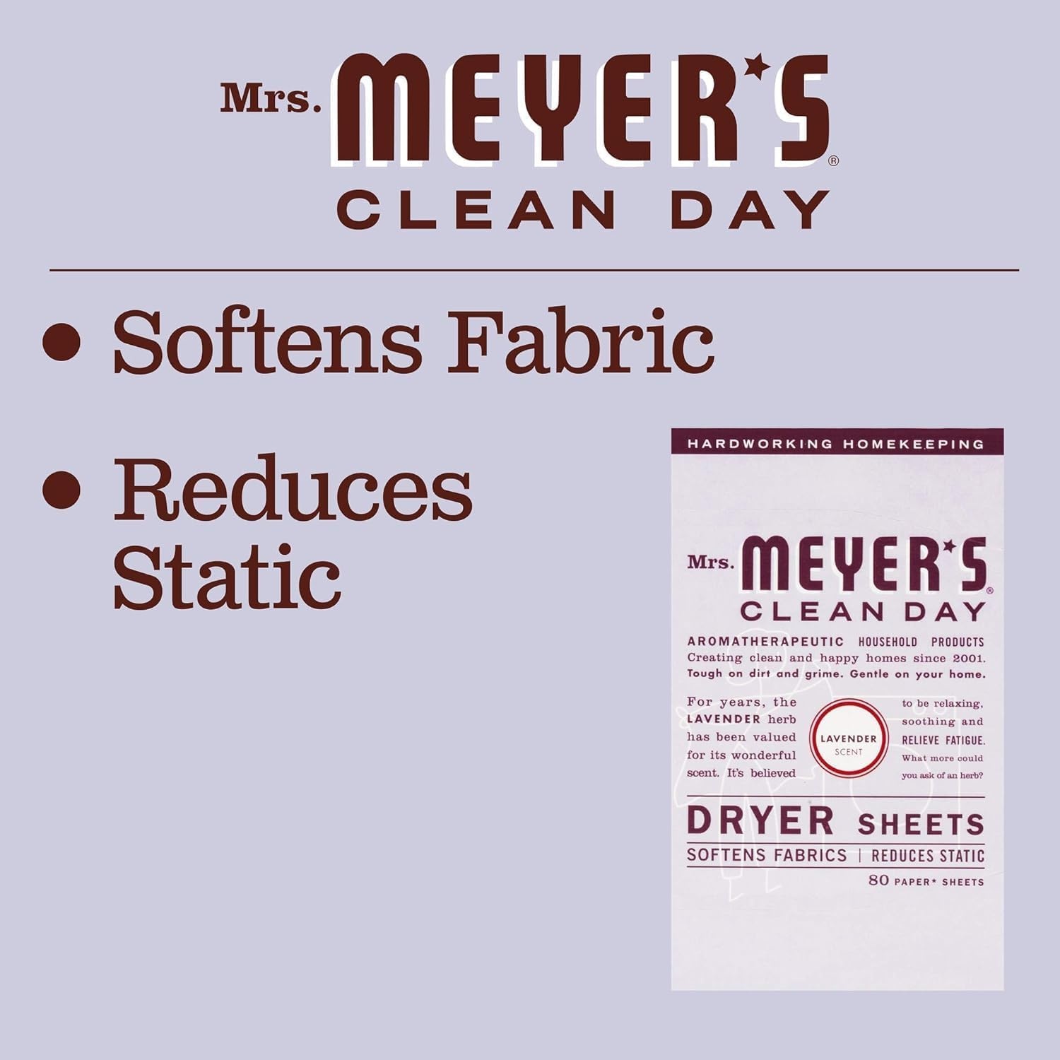 image:imageMRS MEYERS CLEAN DAY Dryer Sheets Fabric Softener Honeysuckle 80 CountLavender