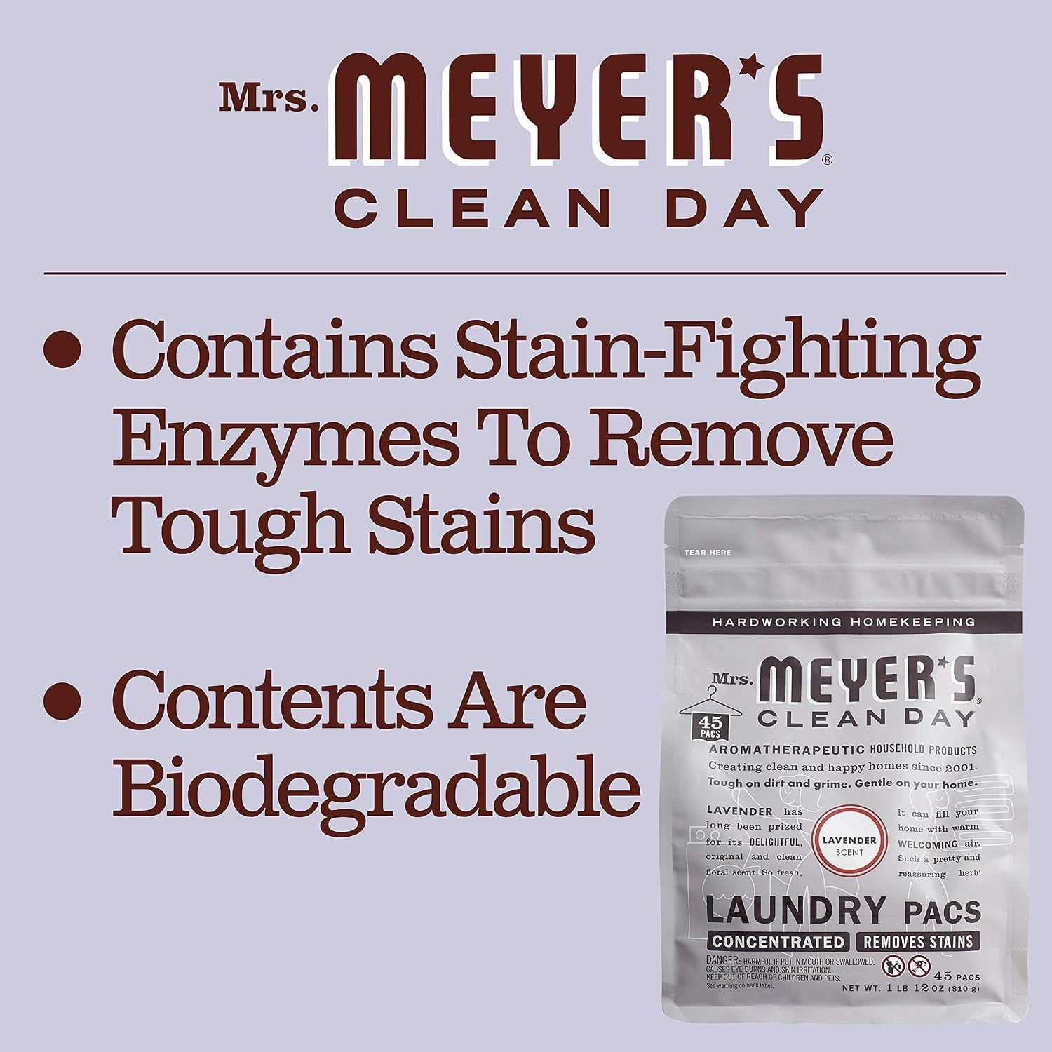 image:imageMRS MEYERS CLEAN DAY Laundry Detergent Pods Biodegradable Formula Ready to Use Laundry Pacs Lavender 45 Count