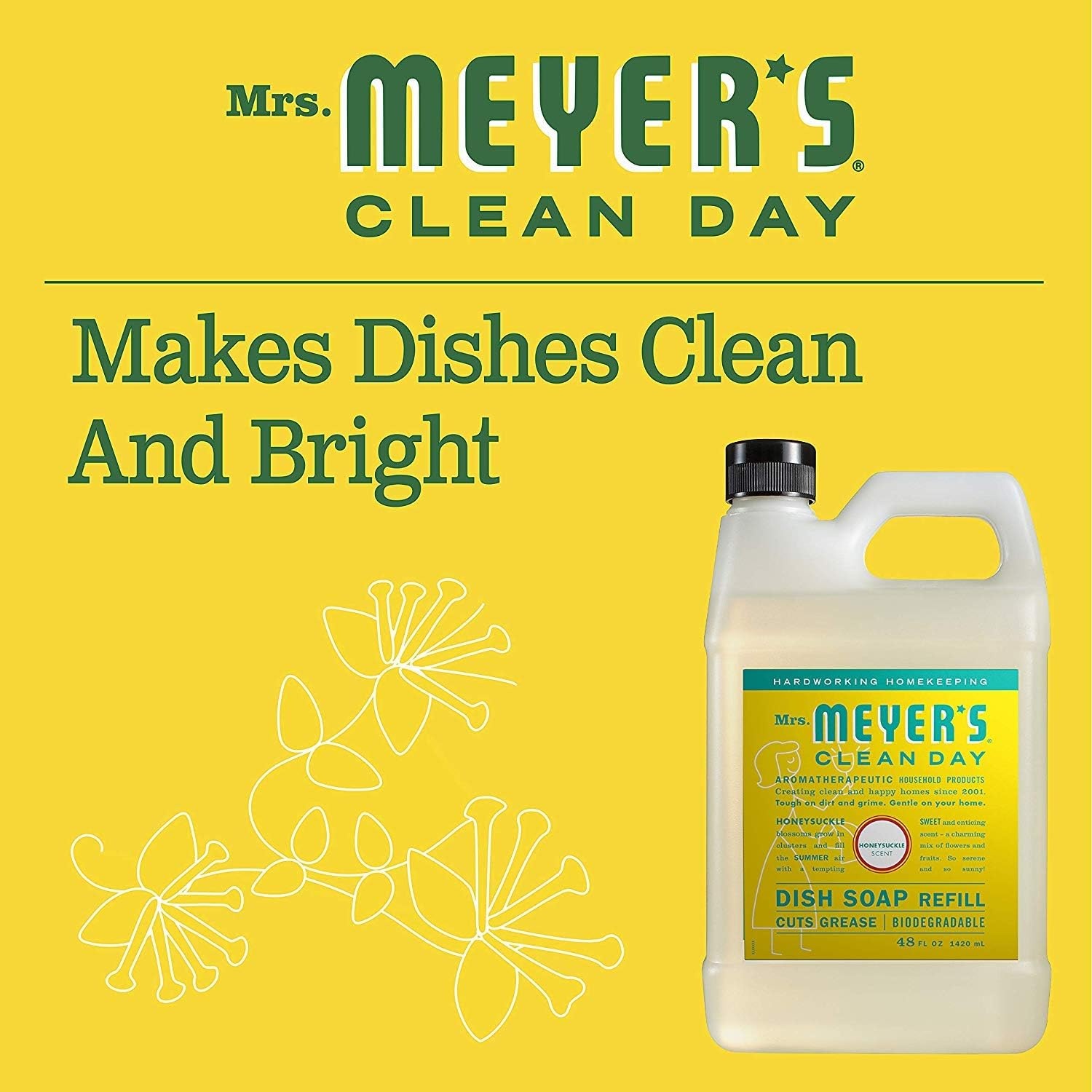 image:imageMRS MEYERS CLEAN DAY Liquid Dish Soap Refill Honeysuckle 48 fl ozHoneysuckle