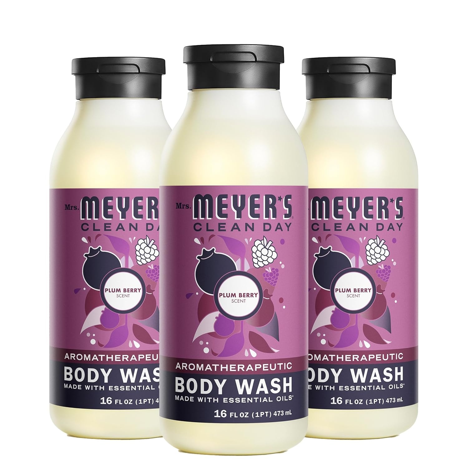 image:imageMRS MEYERS CLEAN DAY Moisturizing Body Wash for Women and Men Shower Gel Formula Made with Essential Oils Birchwood 16 oz Pack of 3Plum Berry