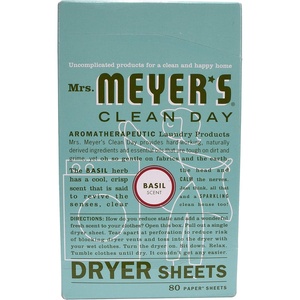 MRS. MEYER’S CLEAN DAY Dryer Sheets, Fabric Softener, Honeysuckle, 80 Count(Basil)