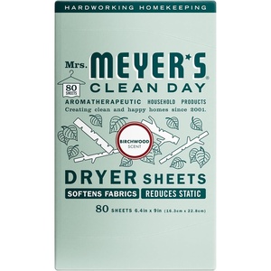 MRS. MEYER’S CLEAN DAY Dryer Sheets, Fabric Softener, Honeysuckle, 80 Count(Birchwood)
