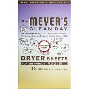 MRS. MEYER’S CLEAN DAY Dryer Sheets, Fabric Softener, Honeysuckle, 80 Count(Compassion Flower)