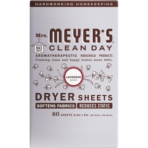 MRS. MEYER’S CLEAN DAY Dryer Sheets, Fabric Softener, Honeysuckle, 80 Count(Lavender)