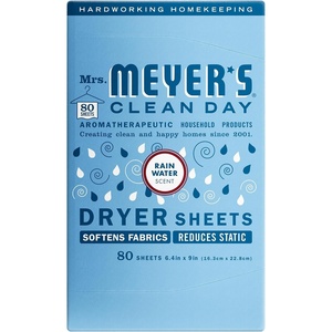 MRS. MEYER’S CLEAN DAY Dryer Sheets, Fabric Softener, Honeysuckle, 80 Count(Rain Water)